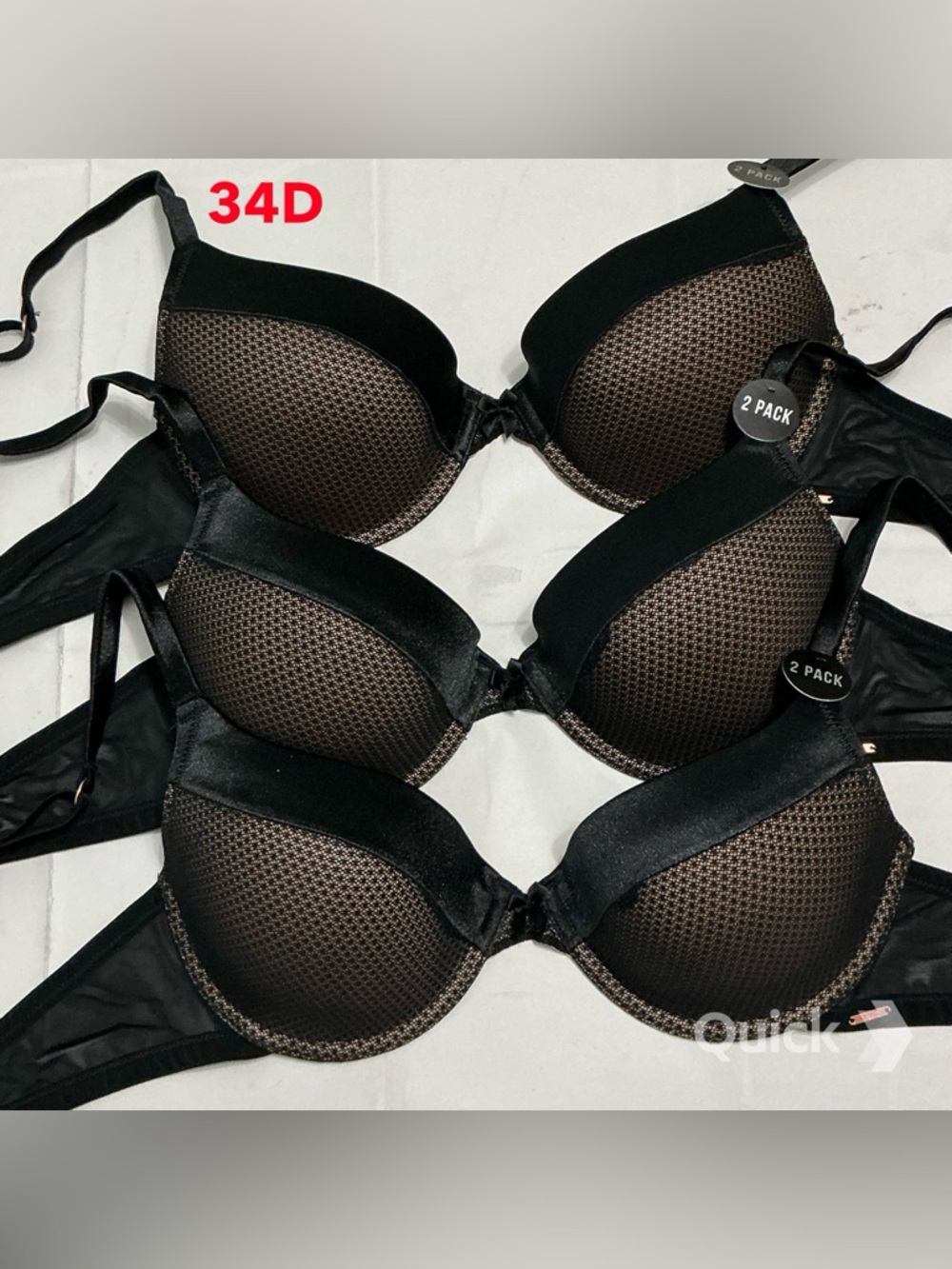 34D - New Next Black / Beige Polka Dots Mesh Bras - 3 pcs set